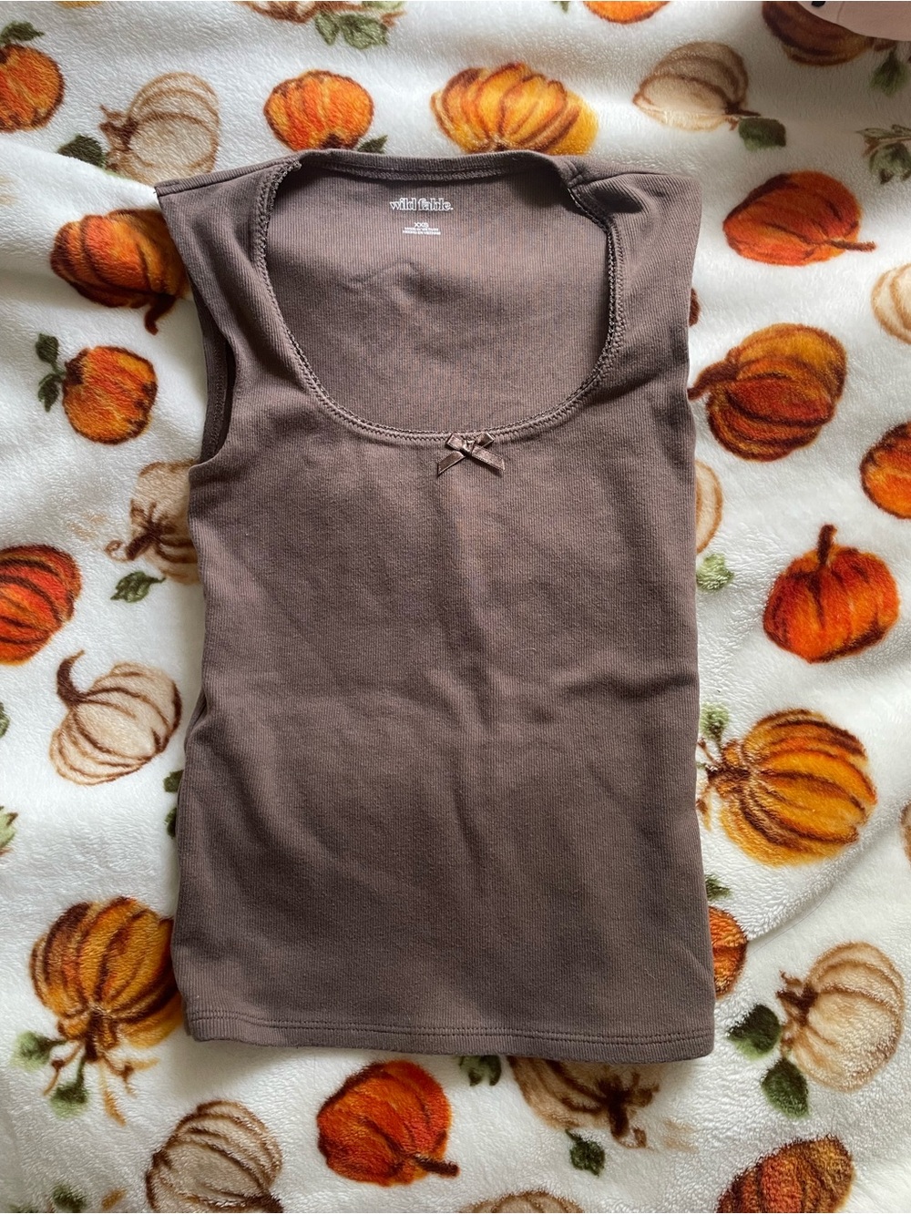 wild fable Brown Scoop Neck Ribbed Tank with Front Bow